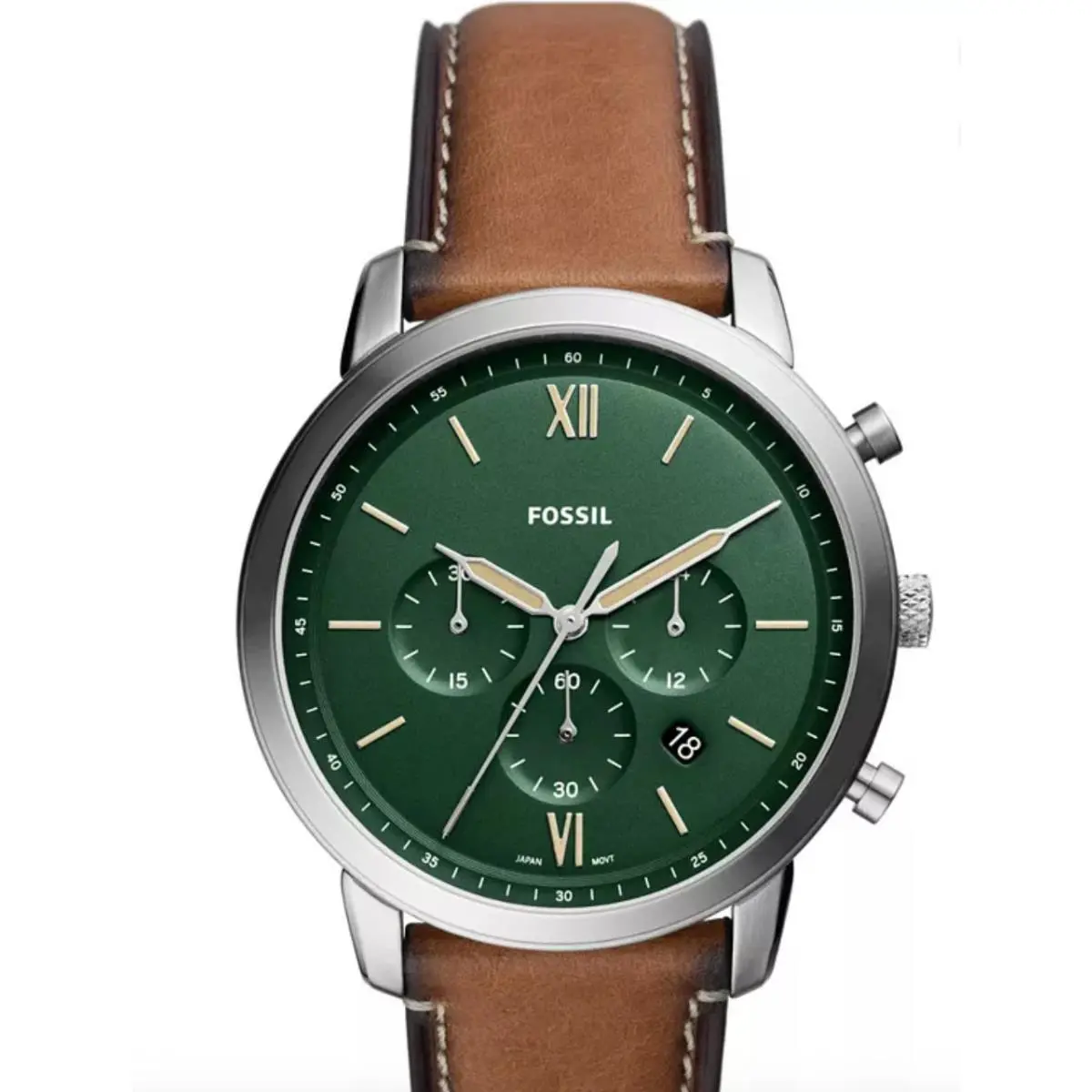 Neutra Chronograph Watch Brown Leather Green Dial 44mm by Fossil