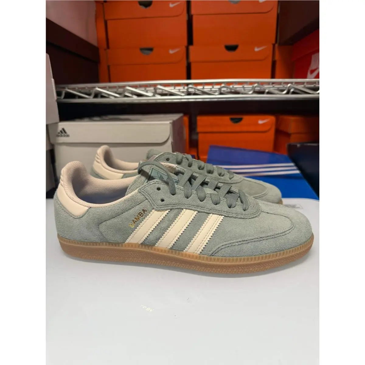 Men`s Samba Adv Shoes Silver Green Wonder White JP5859 by Adidas