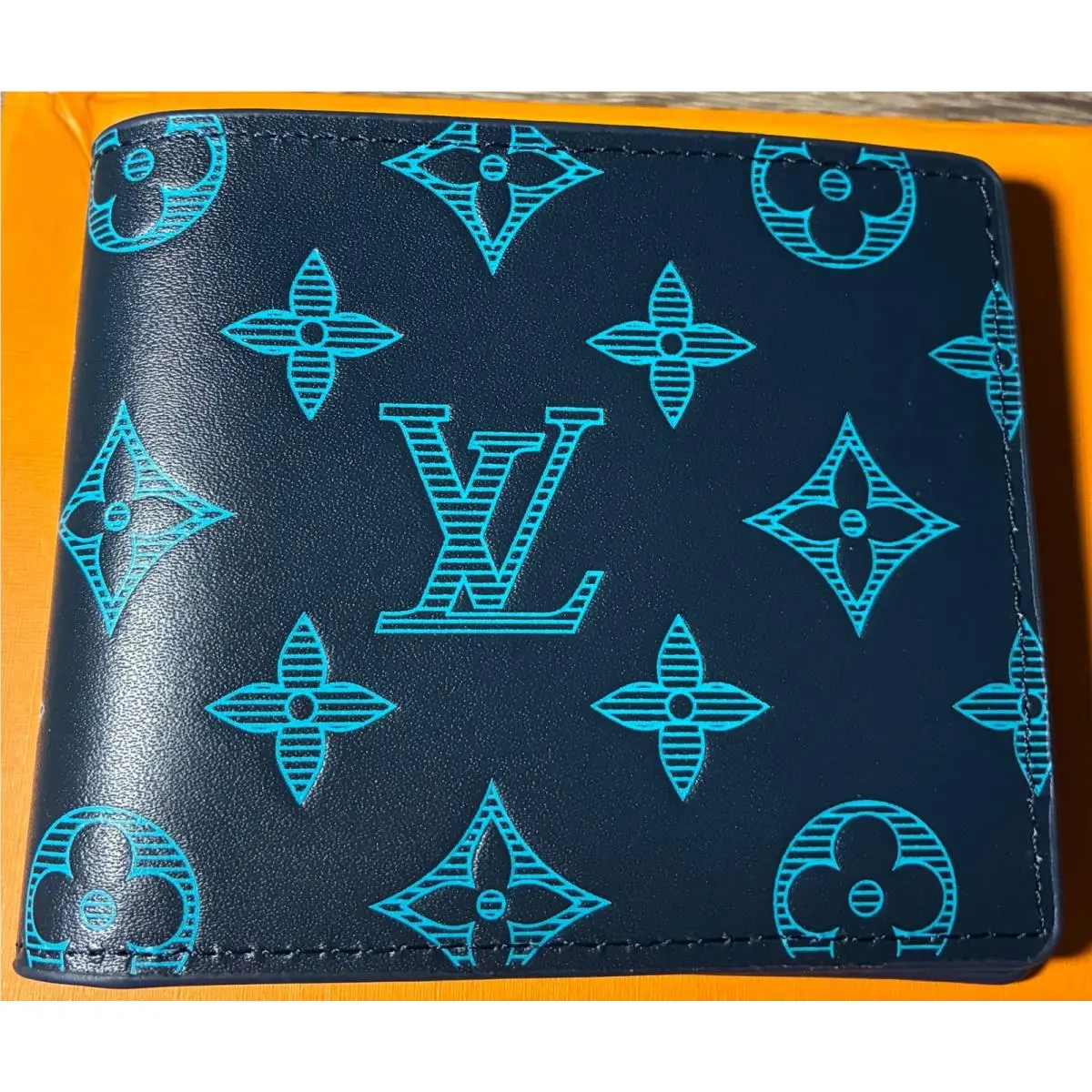 Multiple Wallet Navy Blue Turquoise Monogram Men’s Bifold by Louis Vuitton