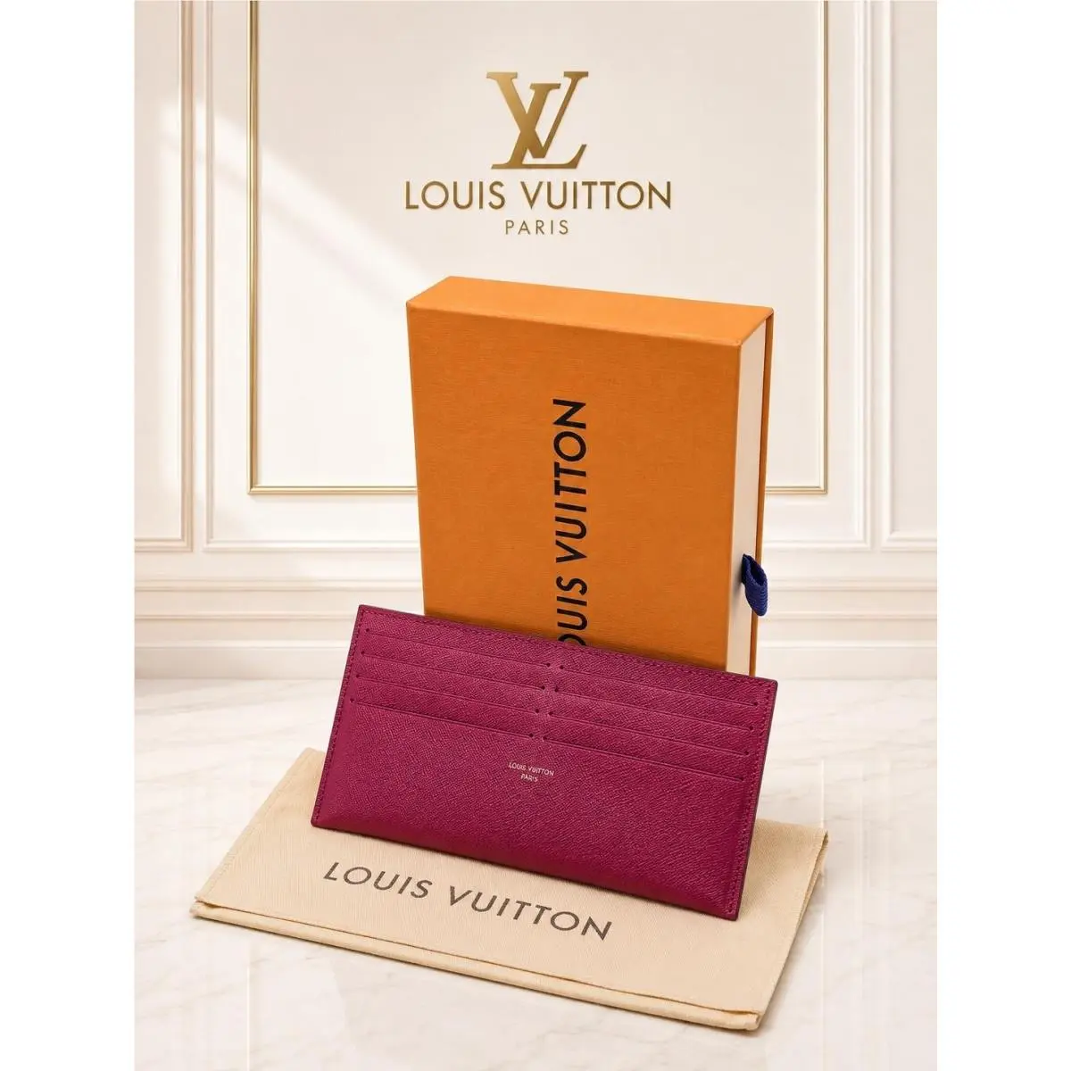 Fuchsia Leather Card Holder Insert Organizer W/box by Louis Vuitton