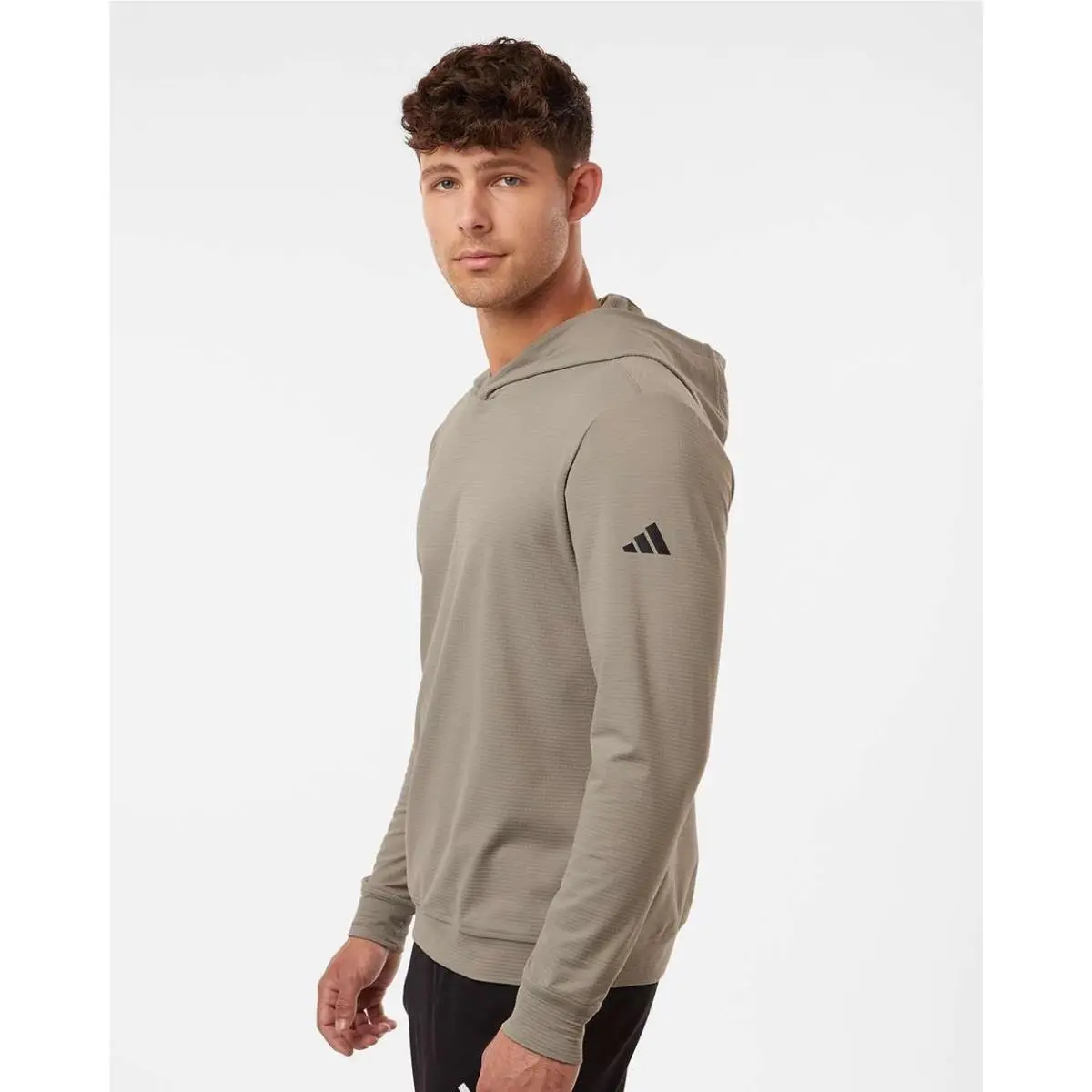 Men`s Lightweight Polyester Long Sleeve Hooded Shirt Beige by Adidas