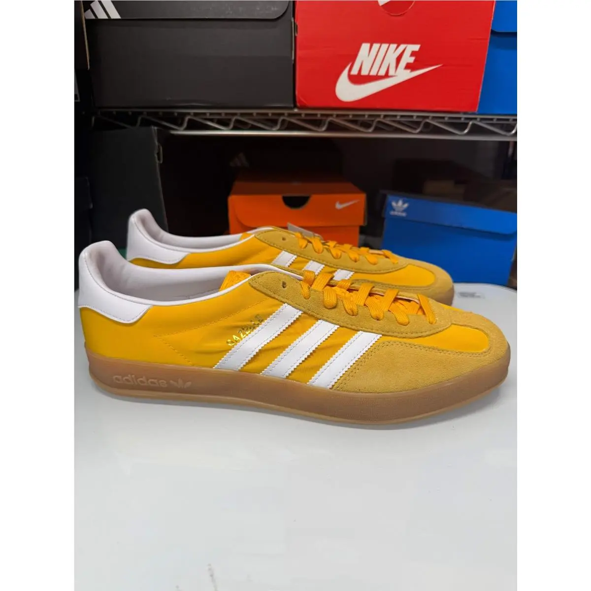 Adidas Men`s Gazelle Indoor Shoes Yellow White Gum IE6606