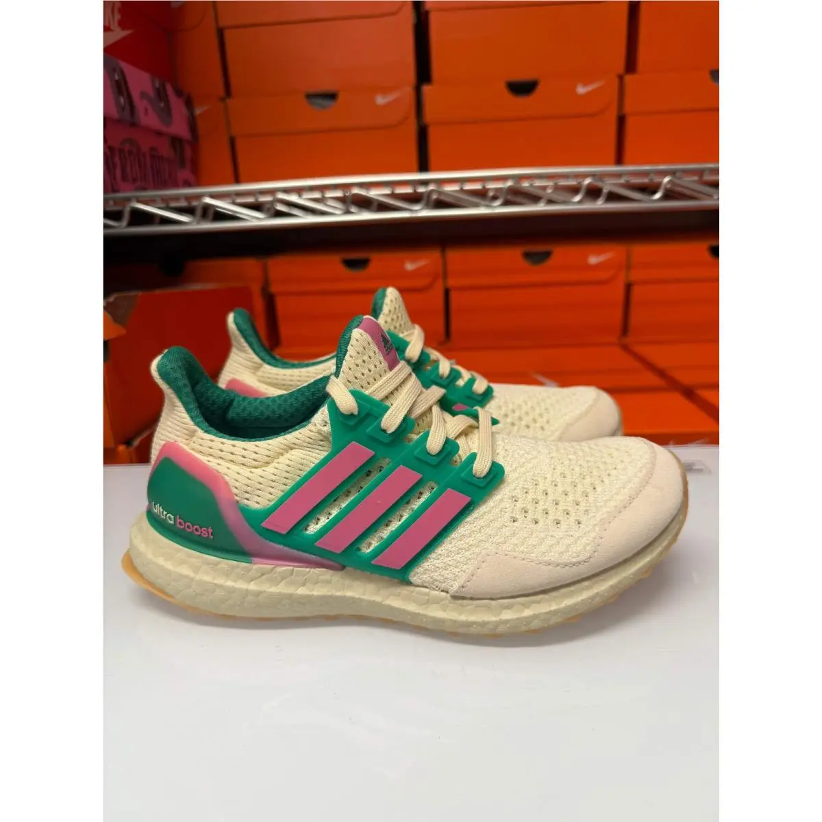 Adidas Women`s Ultraboost 1.0 Shoes Beige Pink Green JQ0831