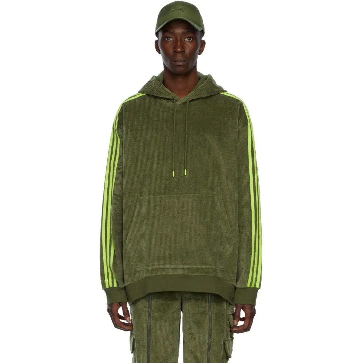 Ivy Park Hoodie Womens Small Wild Pine Corduroy Stretch 3-Stripes SGN1806 by Adidas