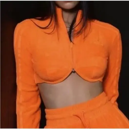 X Jeremy Scott Signal Orange Velour Cropped Track Top Womens Sz S M L by Adidas