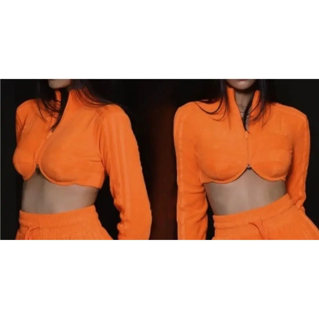 Adidas clothing - Adidas X Jeremy Scott Velour Cropped Track Top - H50966 - Orange 2