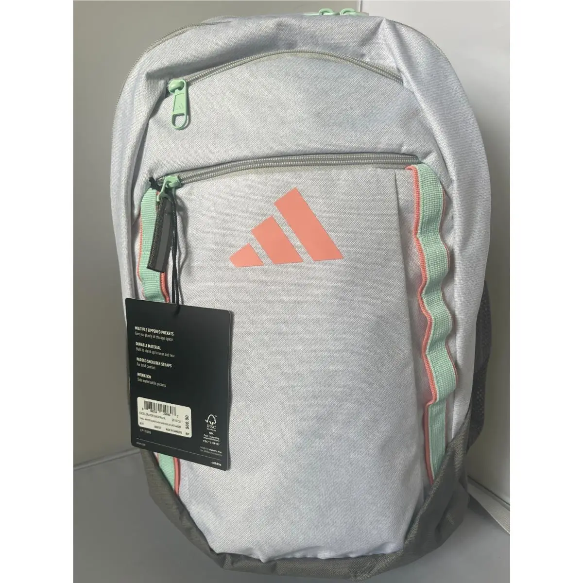 Excelerator Backpack 2015 CU Multiple Zippered Pocked Padded Shoulder TWILL WHITE/ AQUA BLUE by Adidas