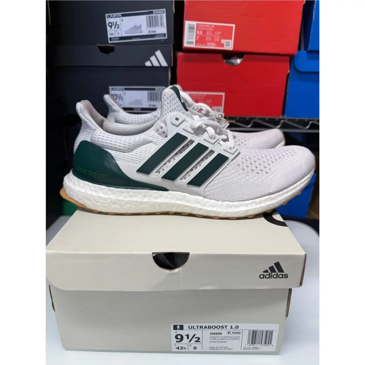 Adidas Men`s Ultraboost 1.0 Shoes White Green JH6600