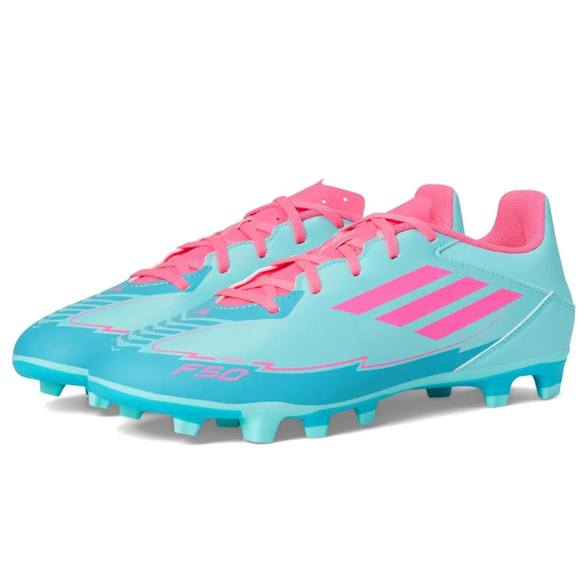 Unisex Shoes  F50 Messi Club Firm/multi Ground Soccer Cleats Flash Aqua/Lucid Pink/Lucid Cyan by Adidas
