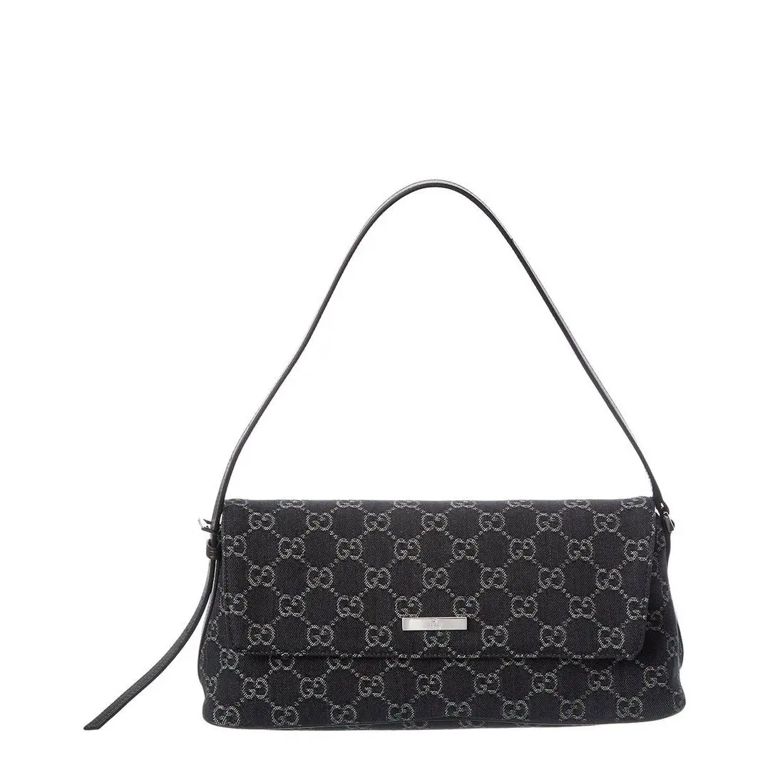 Madison Medium Gg Denim Leather Shoulder Bag Women`s Black by Gucci