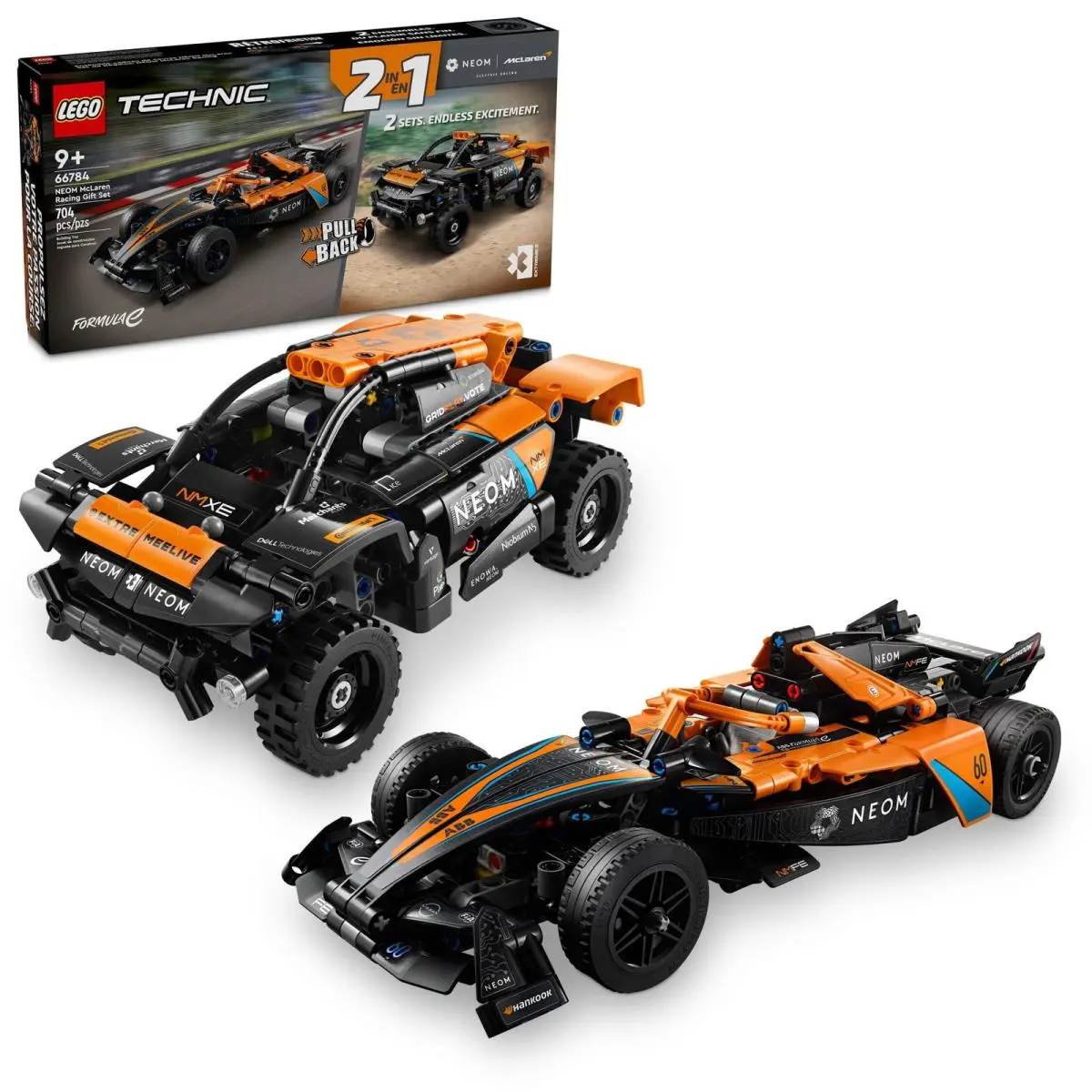 Lego 66784 Technic Neom Mclaren Racing Gift Set 704 Pieces Two Pull-back Race