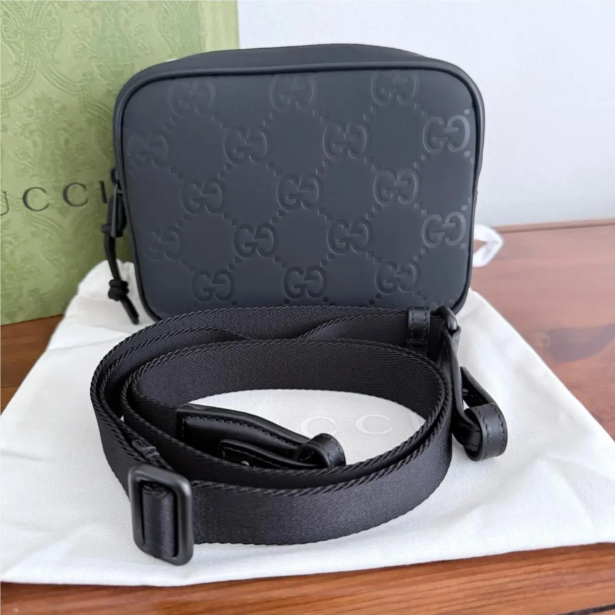 GG Embossed Neoprene Messenger Bag Black Crossbody 624246 FAE06 1000 by Gucci