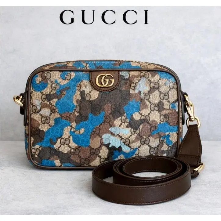 Ophidia GG Supreme Camo Crossbody Bag Blue Brown 639155 by Gucci