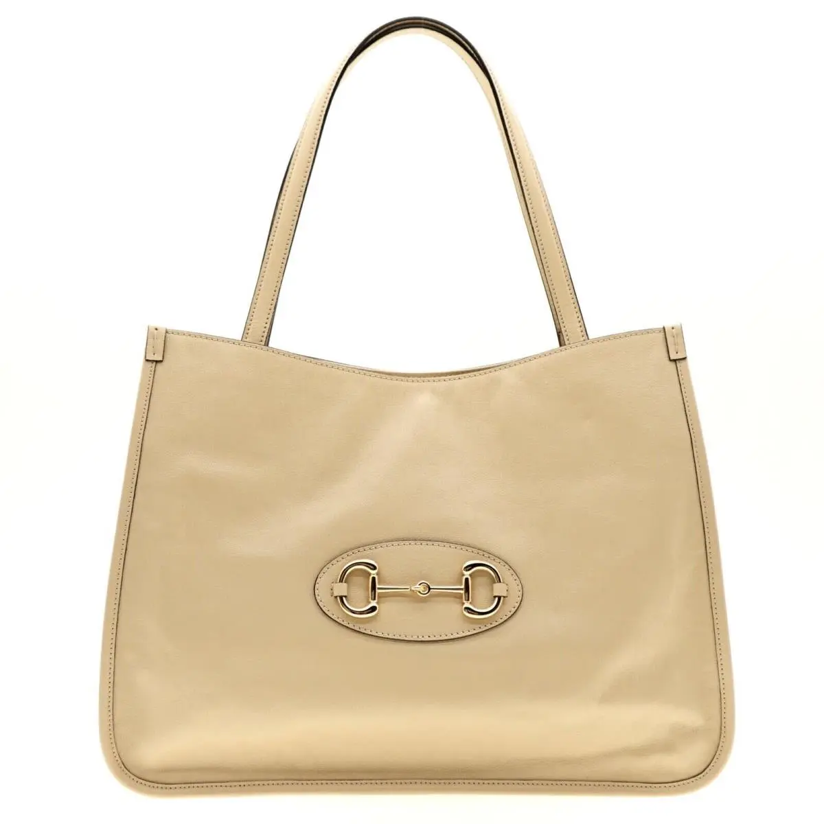 Gucci Horsebit Tote Shoulder Bag Beige Leather