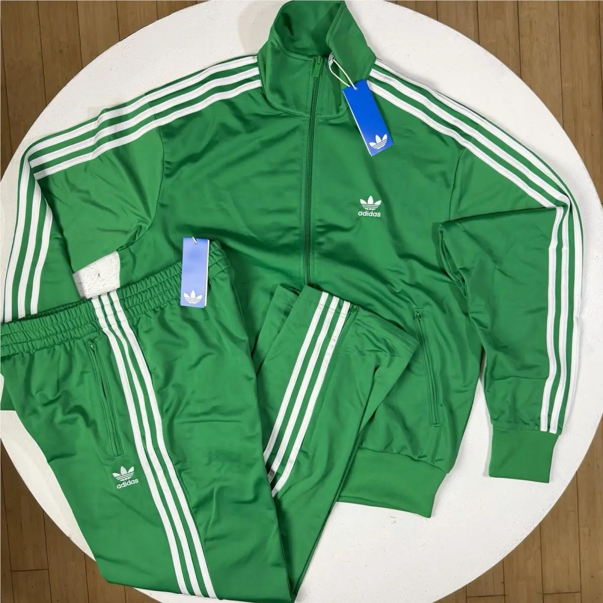 Originals Firebird Tracksuit Mens L Green Full Zip Track Jacket Pants Set by Adidas
