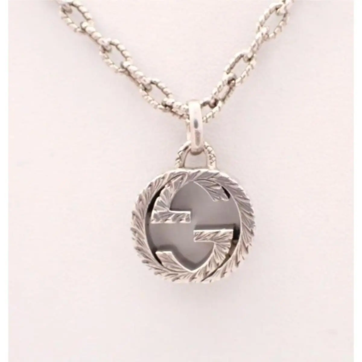 Italy Interlocking G Sterling Silver Ag 925 Textured Pendant GG Necklace by Gucci