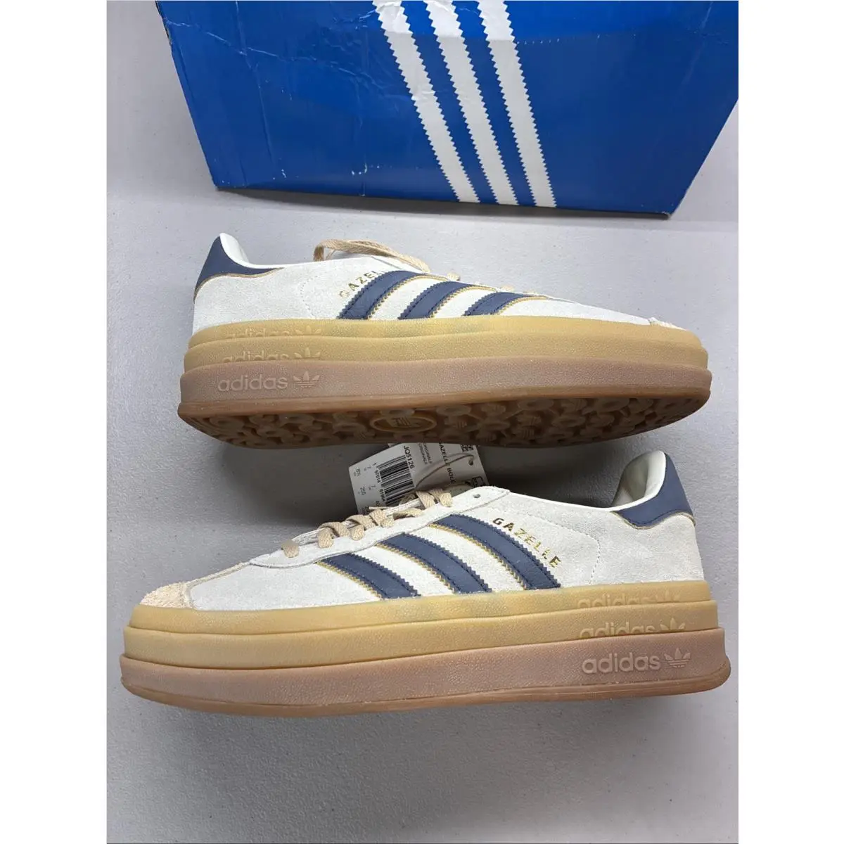 Originals Gazelle Bold Cream Indigo Beige Shoes JQ5126 Women`s Size 8.5 by Adidas