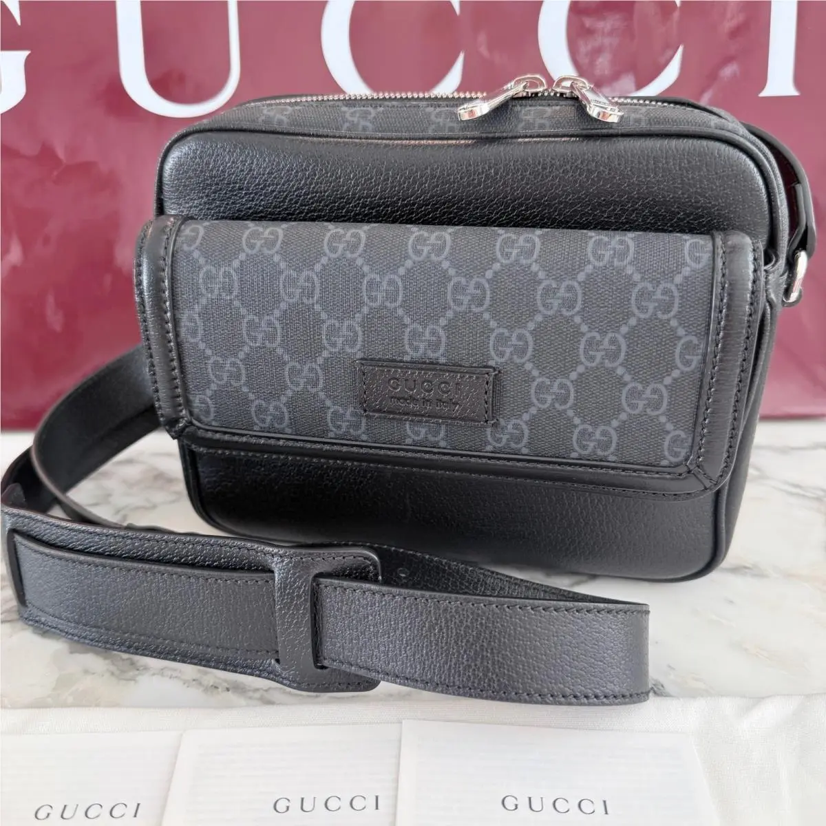 795464 GG Supreme Leather Canvas Crossbody Bag Ships From Usa by Gucci