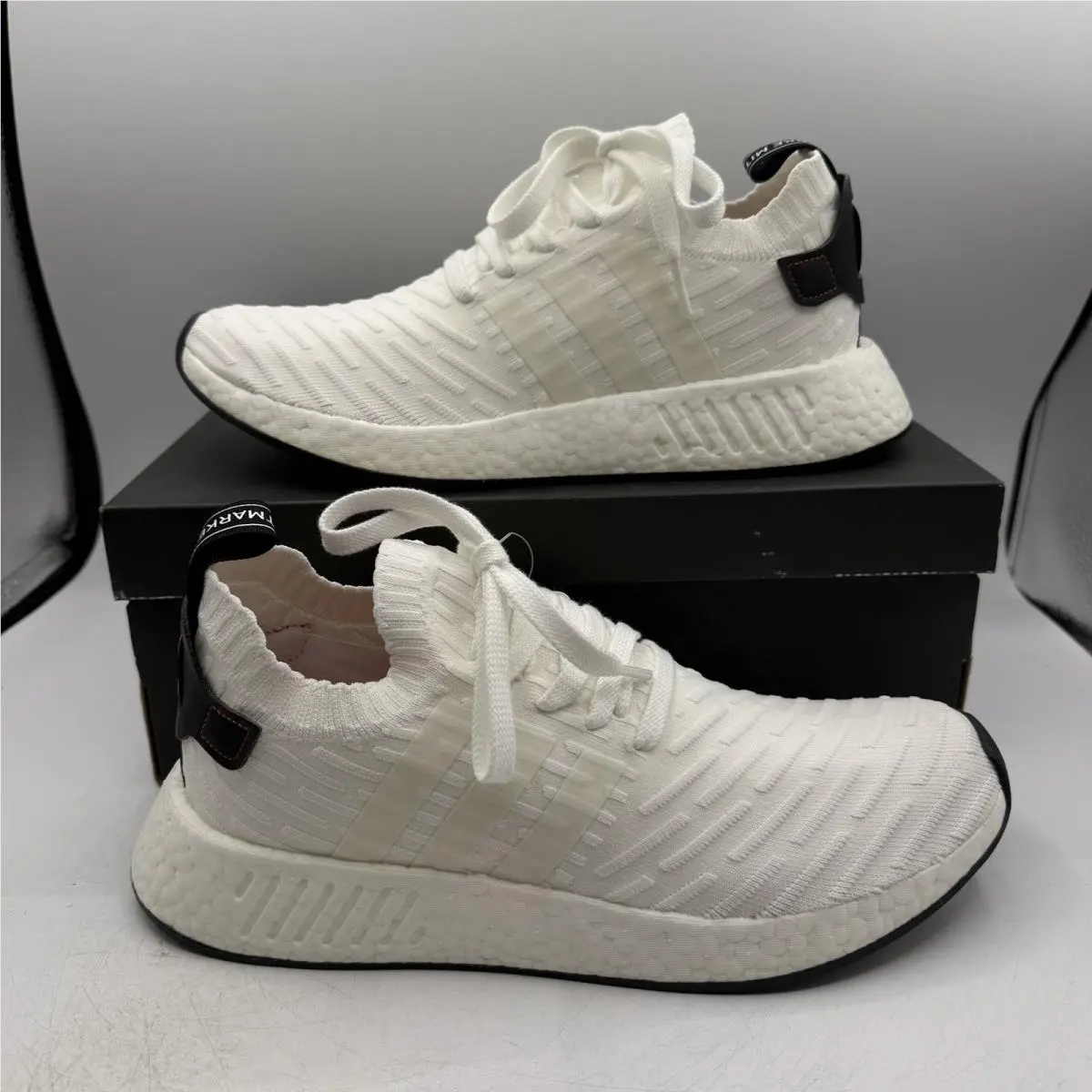 NMD_R2 PK Primeknit Running Shoes Mens Sz 10 White Black Sneakers BY3015 by Adidas