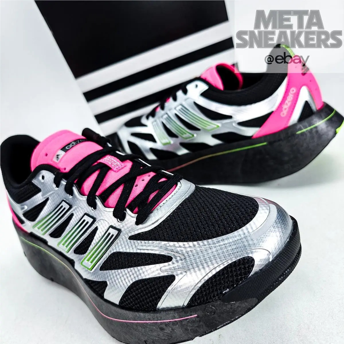 US 9 Men`s Black Silver Pink Swirlfoam Retro 00s Adizero Aruku JQ2110 by Adidas
