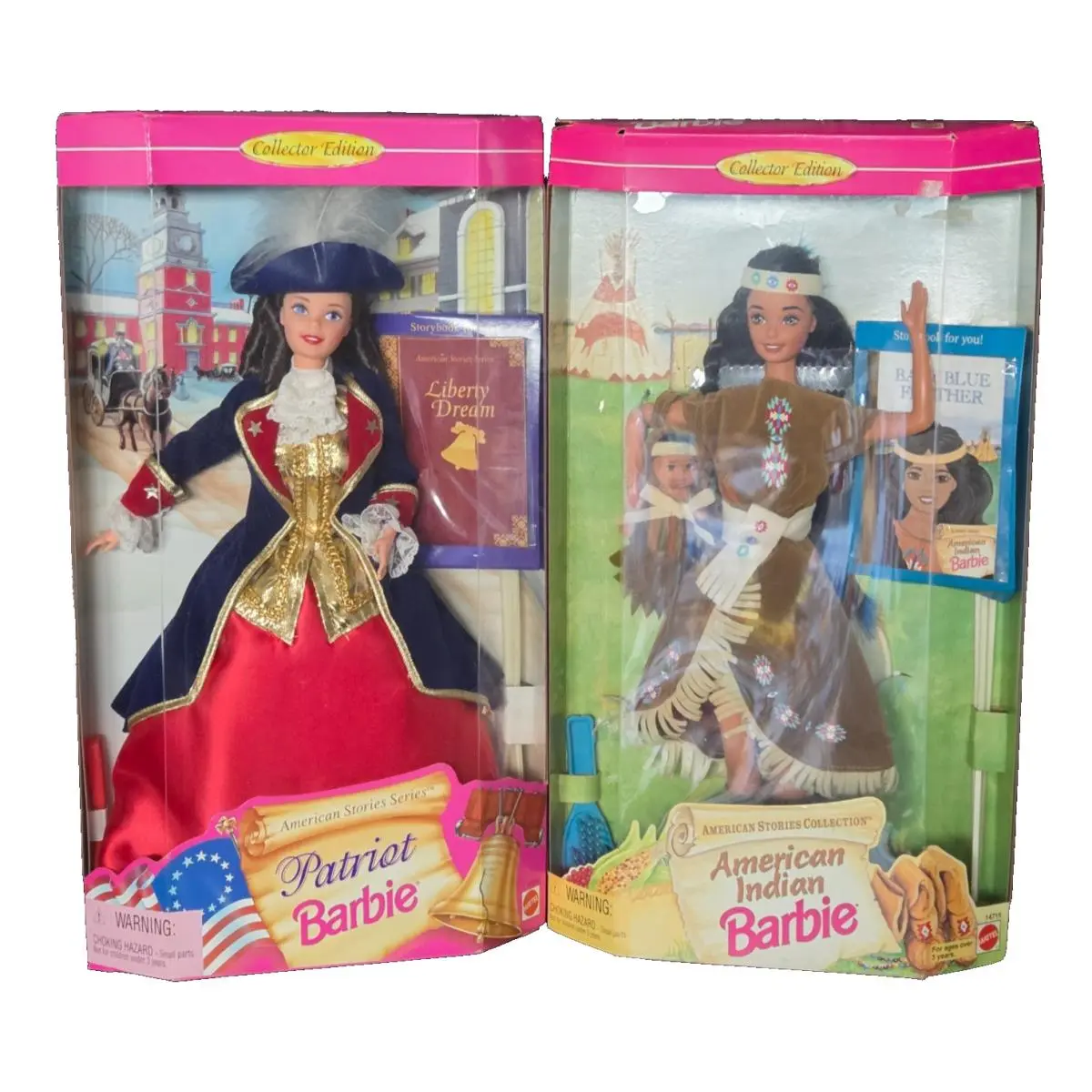 Vintage Patriot + American Indian Barbie Dolls 17312 14715 Mattel Nrfb