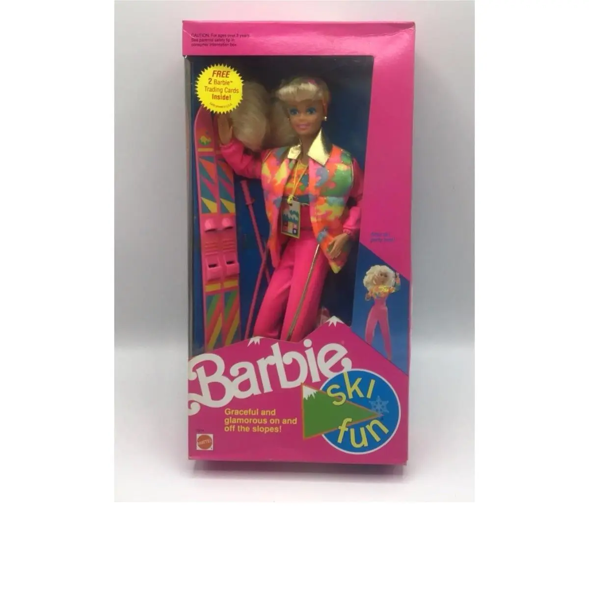 Vintage 1991 Ski Fun Barbie 7511 Mattel Neon Pink Ski Suit 90s Retro Doll