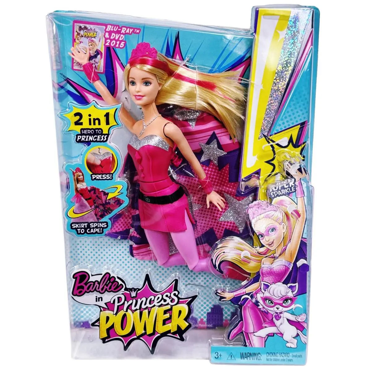 Barbie Princess Power Doll Super Sparkle 2 In 1 Transforming Hero Rare 2014 3+