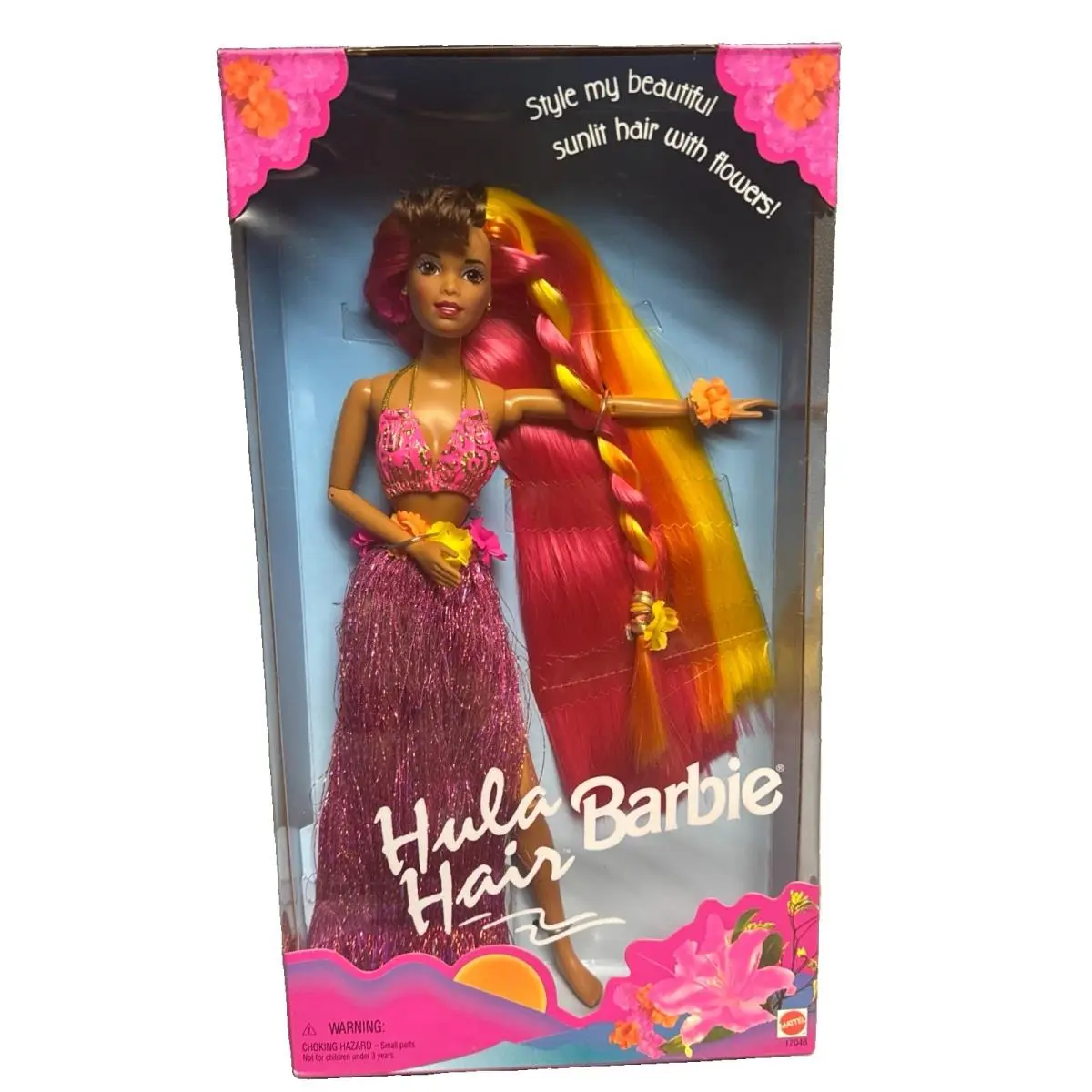 Vintage 1996 Hula Hair Barbie African American Mattel 17048 Pink Skirt