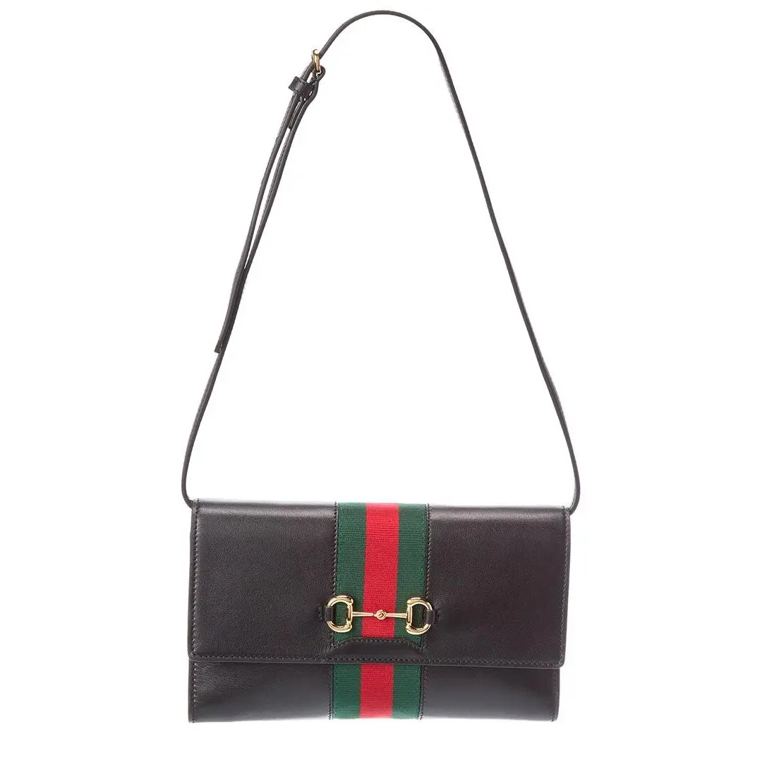 Horsebit Leather Shoulder Bag Women`s Black by Gucci