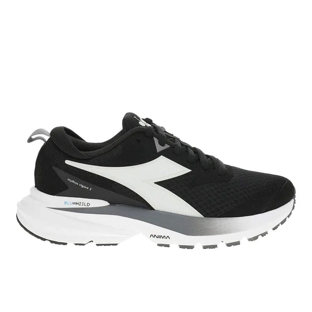 Diadora Mythos Blushield Vigore 3 Wide Running Mens Black White Sneakers Athle