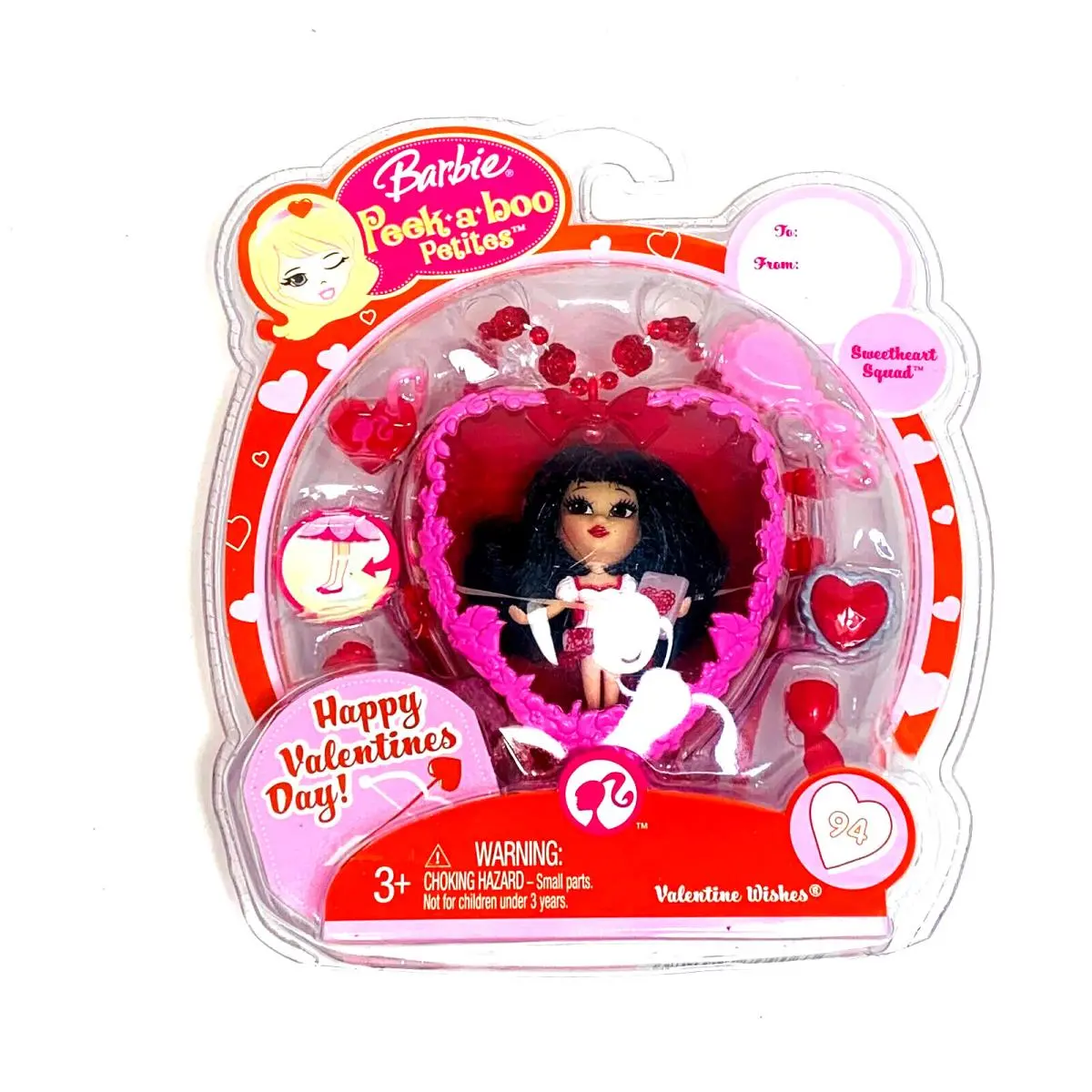 2008 Mattel Barbie Peek A Boo Petites 94 Valentine Wishes Mini Doll Necklace