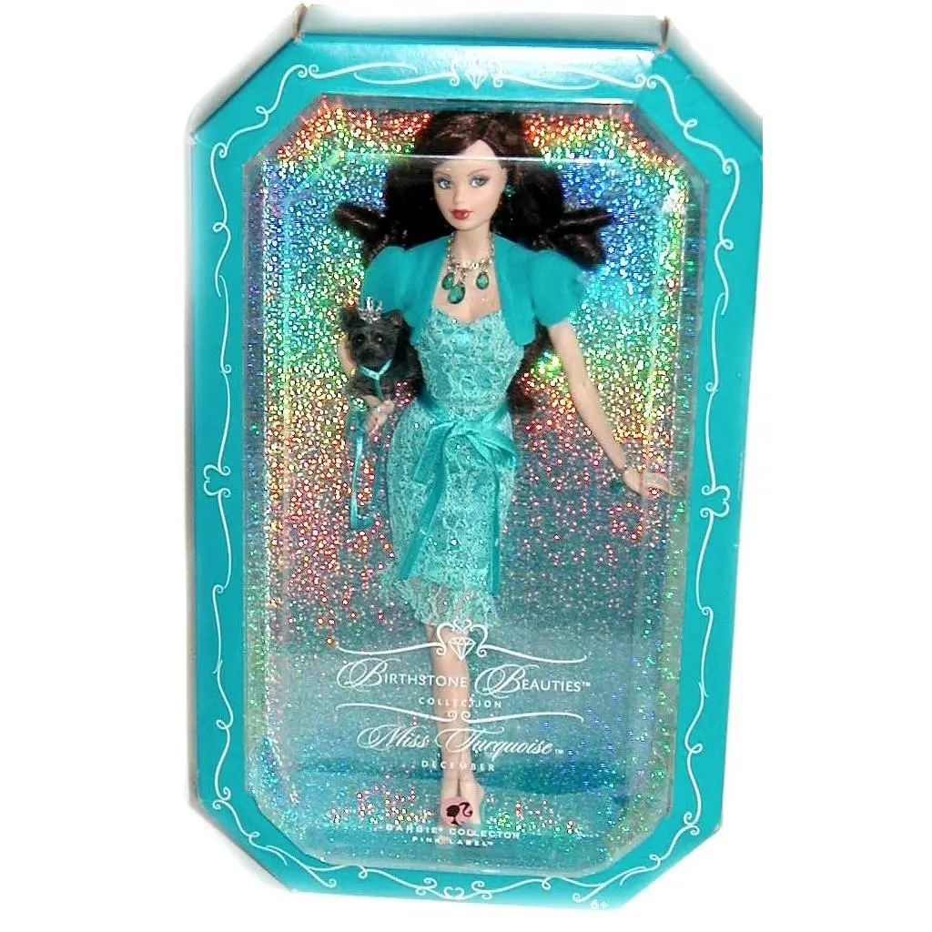 2007 Barbie Birthstone Beauties December Turquoise w/ Yorkie Dog Nrfb