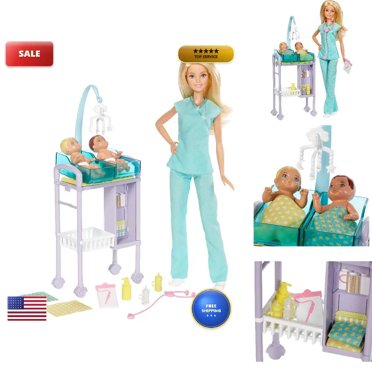 Barbie Doll Baby Doctor Play Set Two Patients