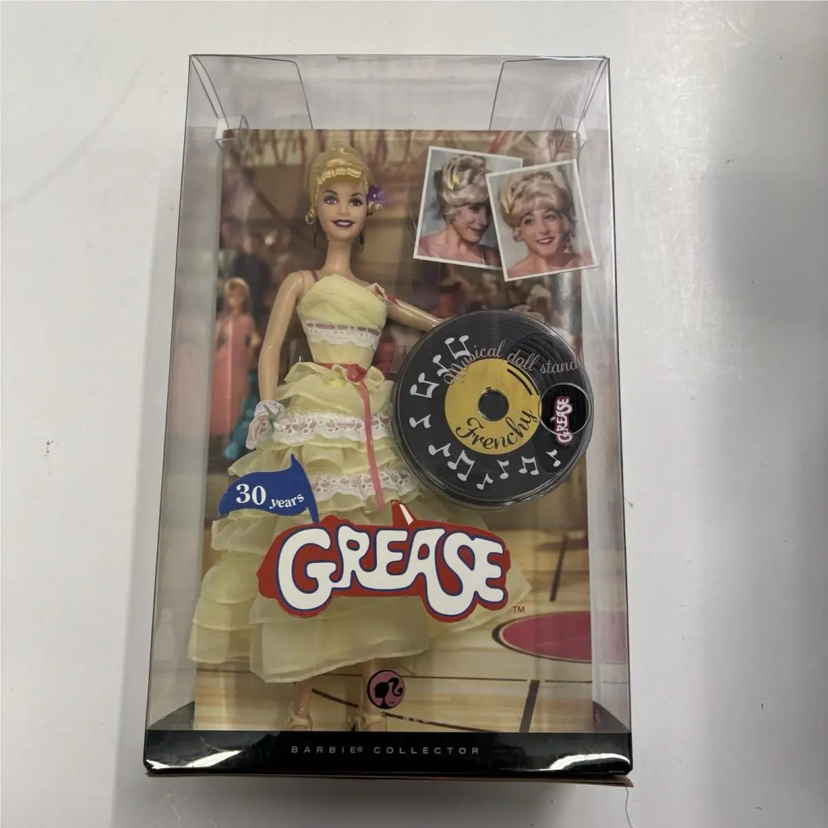 Grease Pink Label Barbie Frenchy Dance Off Musical Doll Stand 30 Years 2008