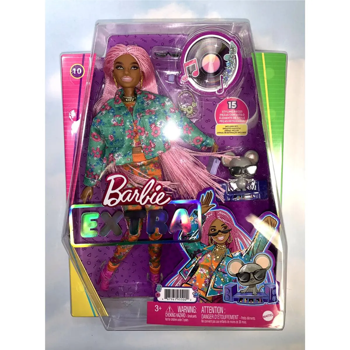 Barbie Extra Doll 10 AA Ethnic Pink Braids DJ Mouse Pet Accessories