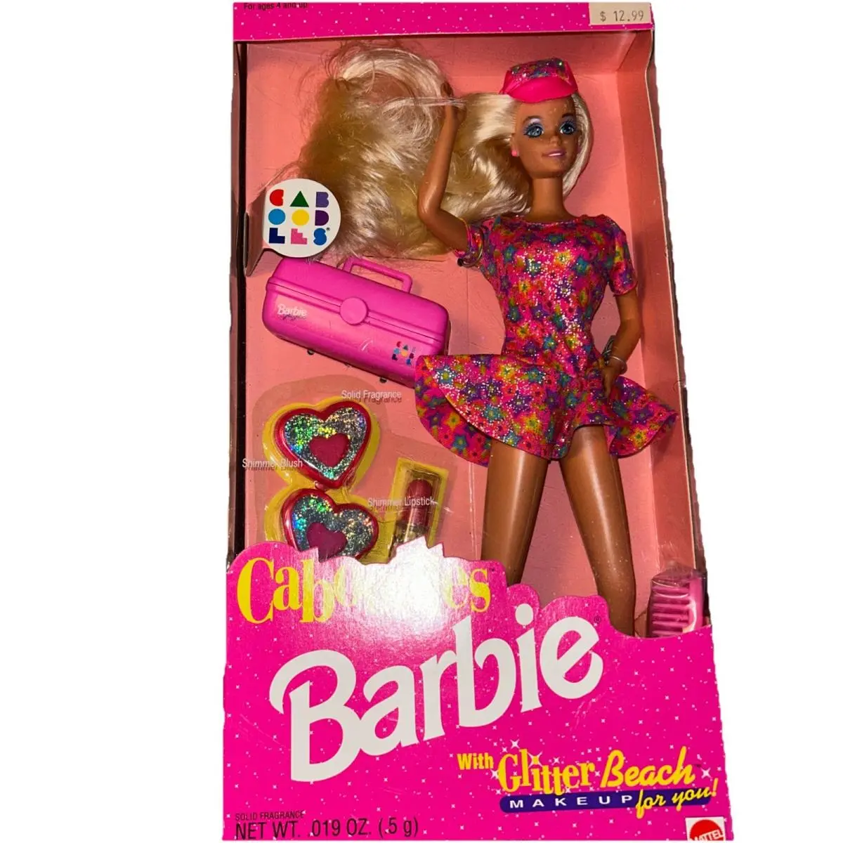 1992 Caboodles Barbie Doll Blonde Hair Glitter Beach Makeup 3157 Nrfb