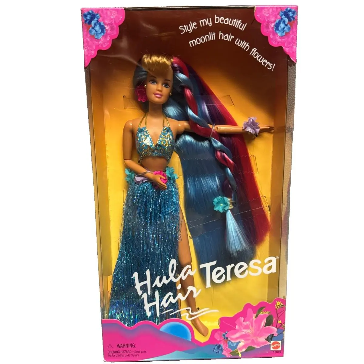 Mattel Barbie Hula Hair Teresa Fashion Doll 1996 Nrfb 17049 Blue Skirt