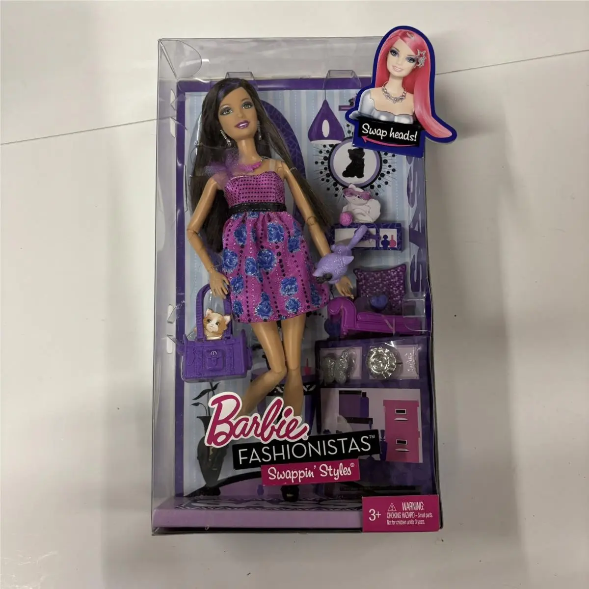 Nrfb 2010 Barbie Fashionistas Swappin’ Styles Sassy with Purple Cat Accesories
