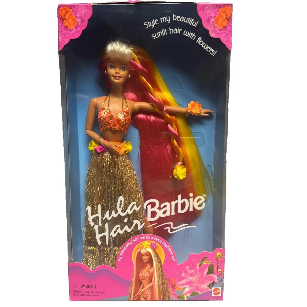 Vintage 1996 Hula Hair Barbie Blonde Mattel 17047 Gold Skirt