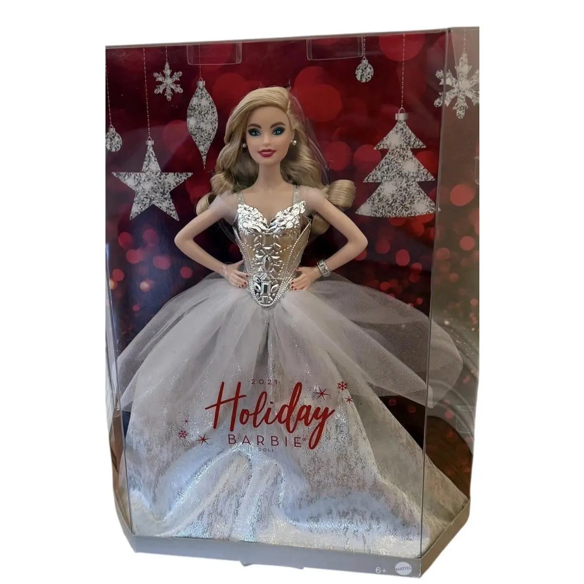 2021 Holiday Barbie Signature Doll Caucasian Blonde Hair Silver White Gown