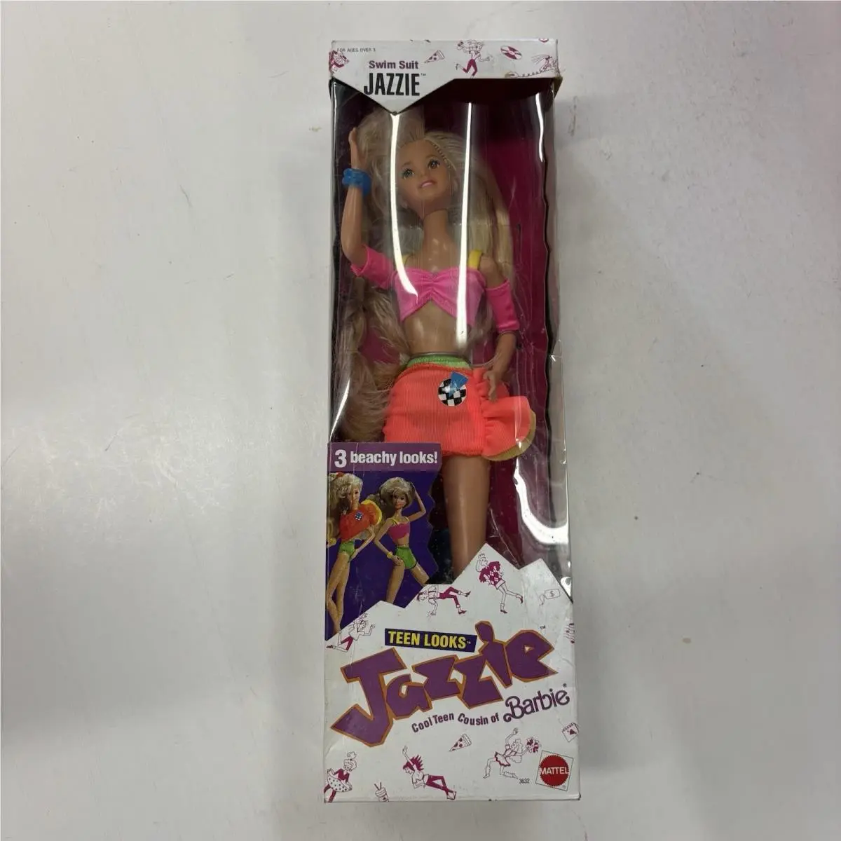 1988 Vintage Mattel Teen Looks Jazzie Cool Cousin of Barbie Swim Suit 3632 Nrfb