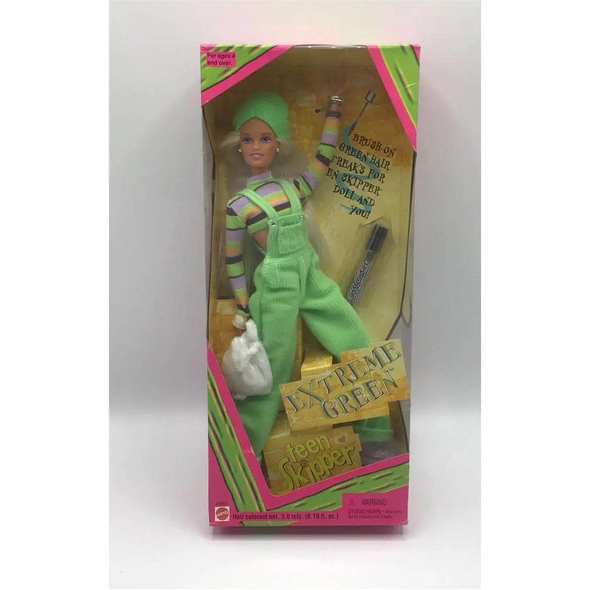 Vintage 1997 Extreme Green Teen Skipper Mattel Overalls Beanie Hair Streak Nrfb