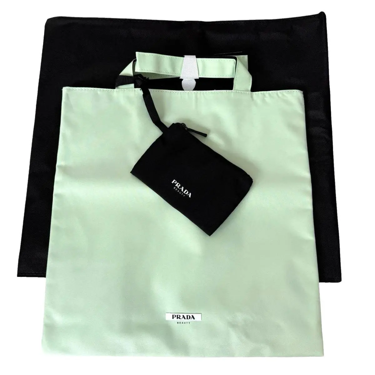 Prada Beauty Shoulder Tote Shopping Bag Light Green Black Reversible
