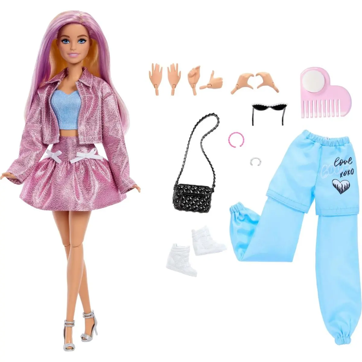 Barbie Deluxe Style Doll in Metallic Pink Barbiecore Skirt and Jacket Gift