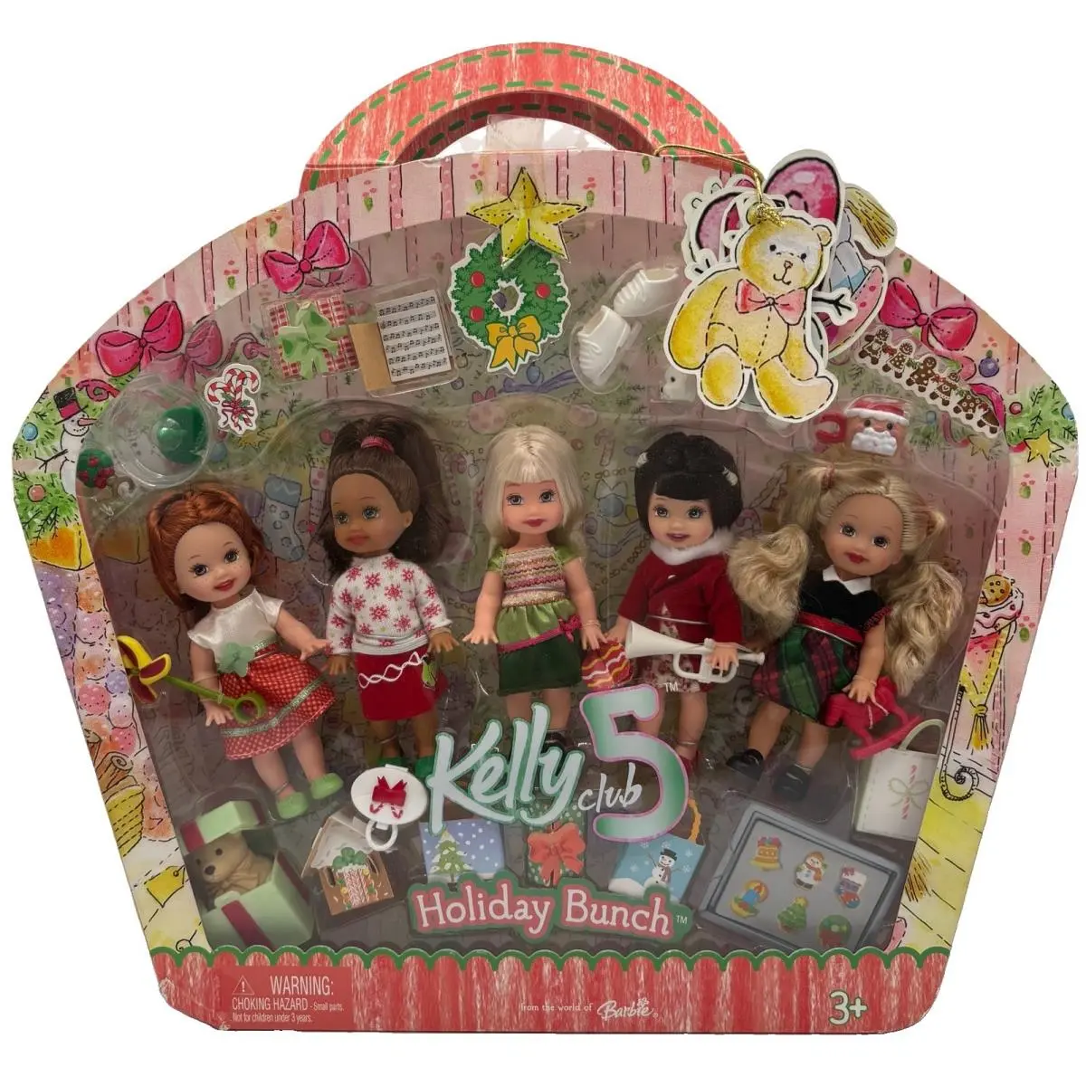 2005 Kelly Club 5 Dolls “holiday Bunch” Barbie Christmas Set Mattel J3694
