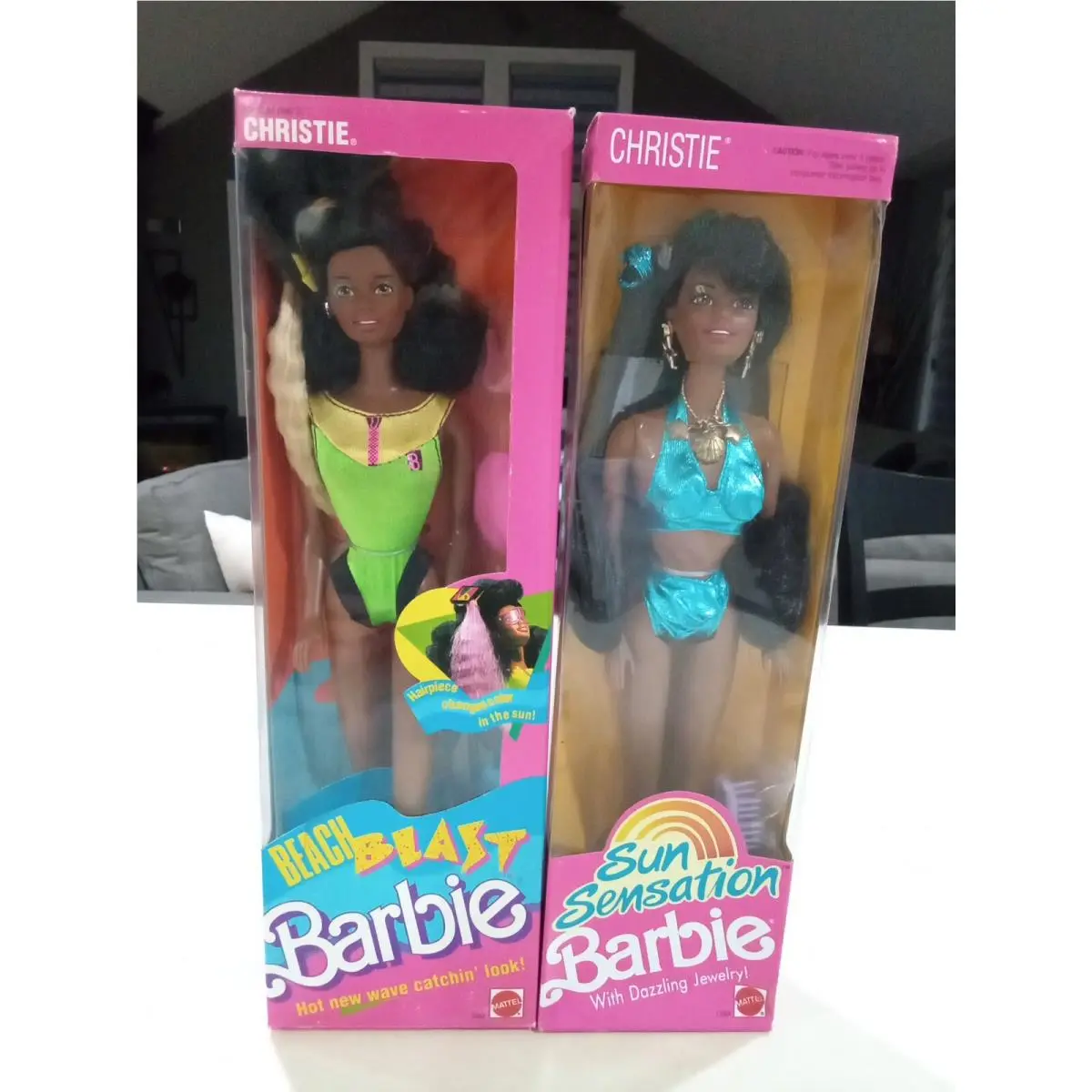 2 Barbie Dolls Sun Sensation Christie Beach Blast 1989 1991 Never Opened