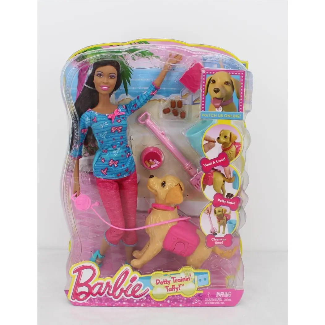 Barbie Potty Trainin` Taffy Doll Playset Black Hair Puppy Accessories Box