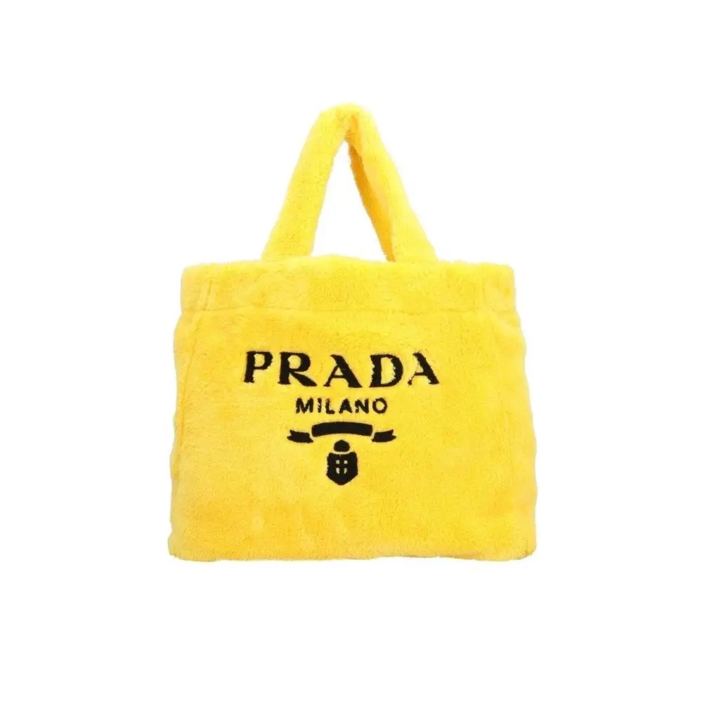 Terry Lemon Yellow Beach Boat Party Tote Bag Black Logo by Prada