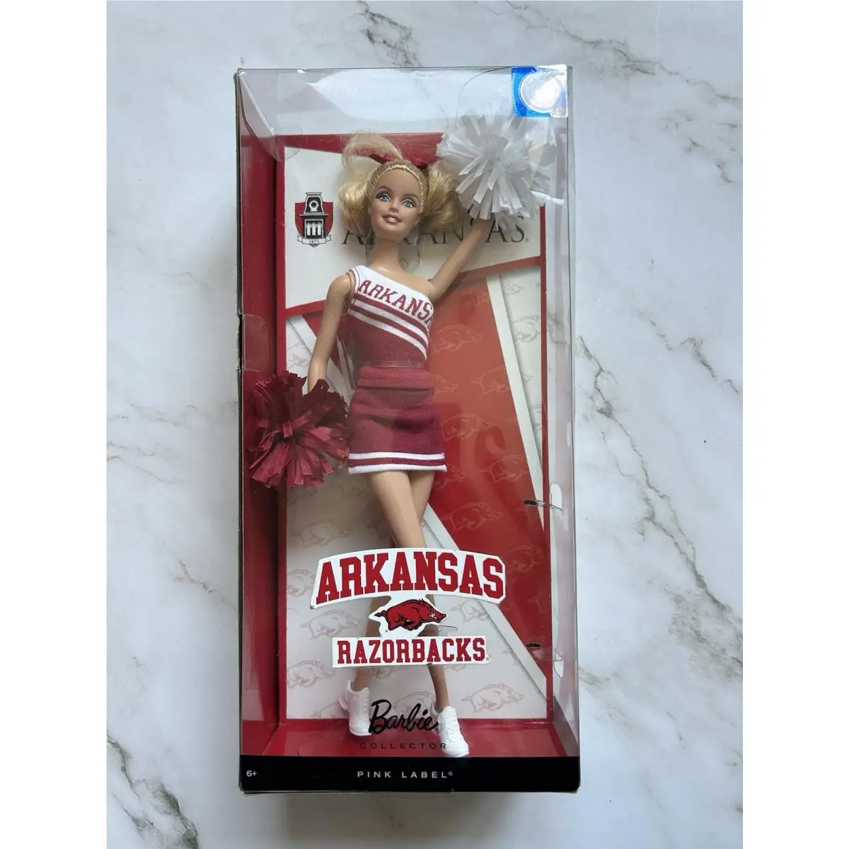 Mattel 2012 Pink Label Arkansas Razorbacks College Cheerleader Barbie Doll Y2360