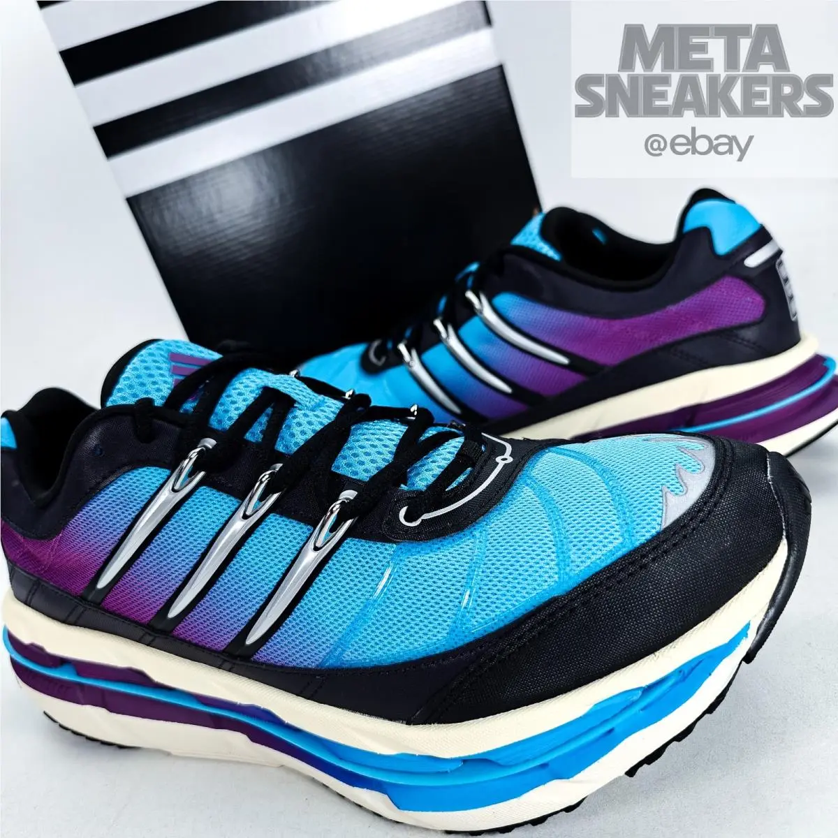 US 12 Men`s Black Blue Purple White Comfort Retro Runner Hrmy JR7311 by Adidas